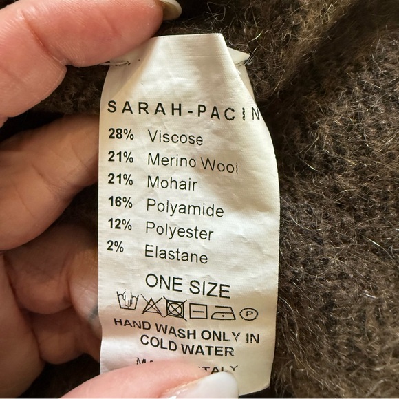 SARAH PACINI Brown Jacquard Poncho Sweater Long Sleeve Merino Wool Mohair O/S - Picture 11 of 11